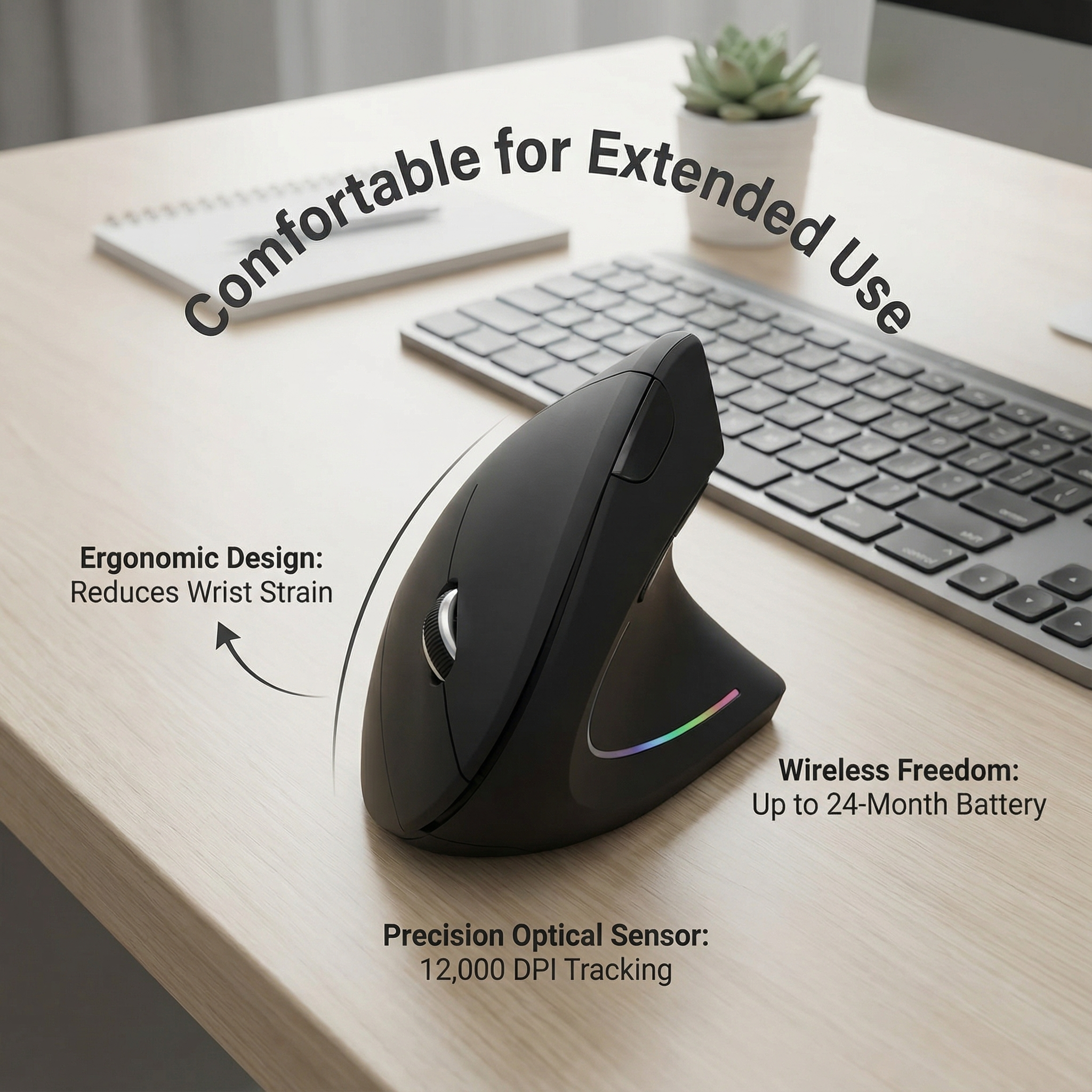Aranaco Ergonomic Wireless Vertical Mouse.
